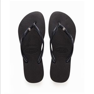 Havaianas Black Slim Crystal Glamour Flip Flops